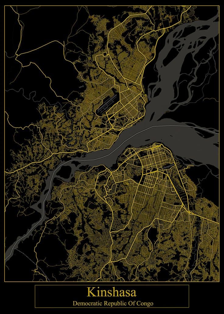 Carte artistique de Kinshasa sur fond sombre